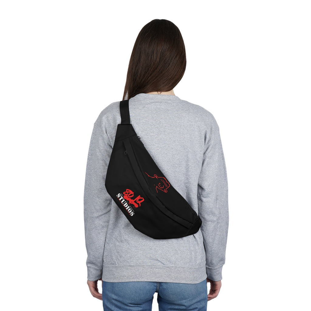 80-IQ Studios Logo Fanny Pack — Black Waist Bag with Red Line Art
