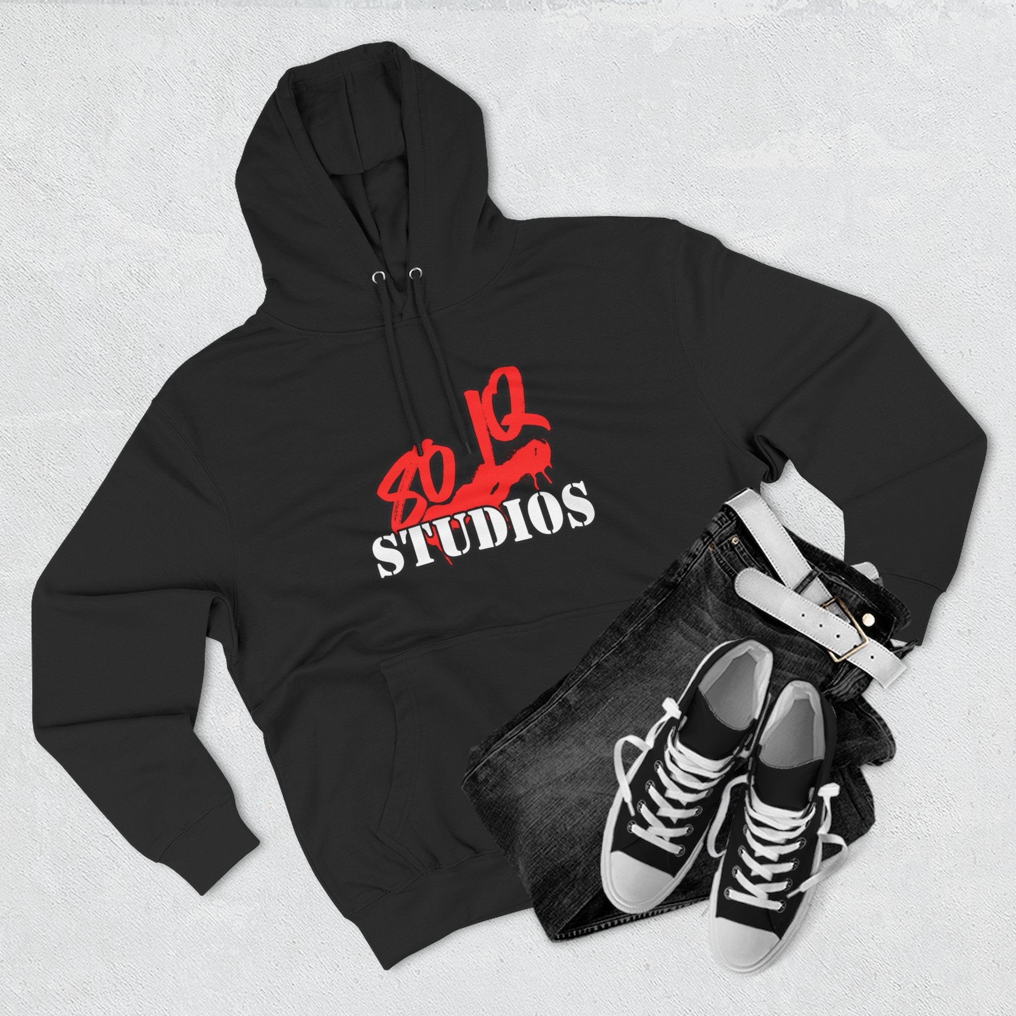 80-IQ Studios Red Script Logo Fleece Hoodie